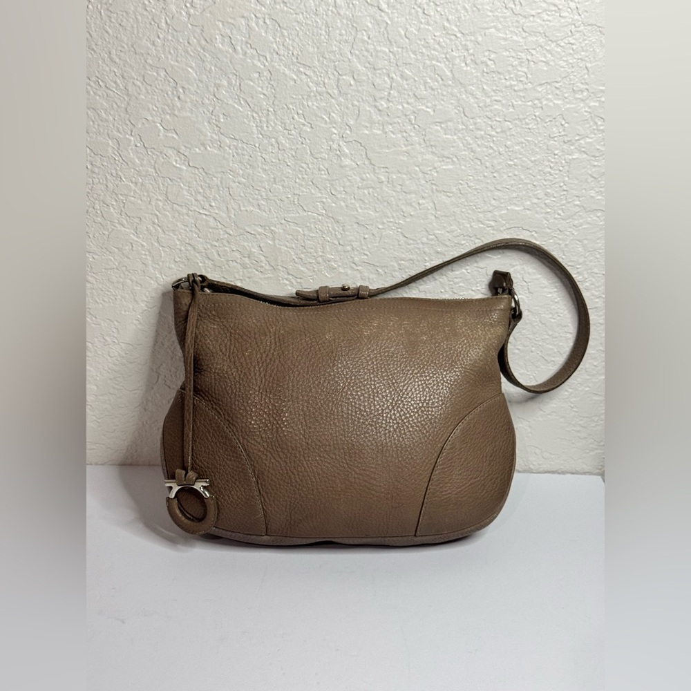 Salvatore Ferragamo Taupe Brown Leather Shoulder Bag